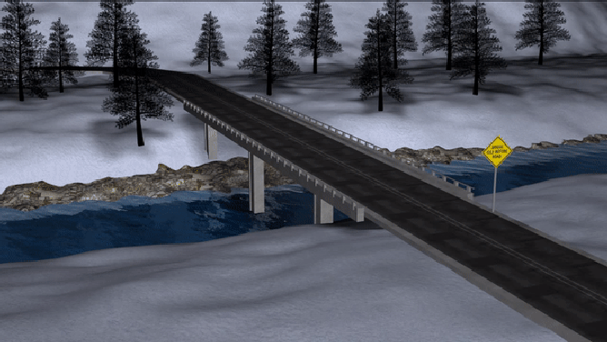 An animation showing why bridges and overpasses freeze before roads.