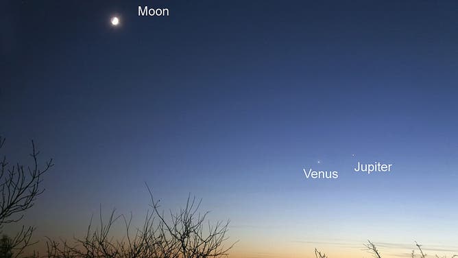 Venus, moon, Jupiter