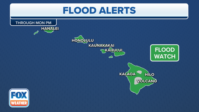 Flood alerts in Hawaii through Monday night.