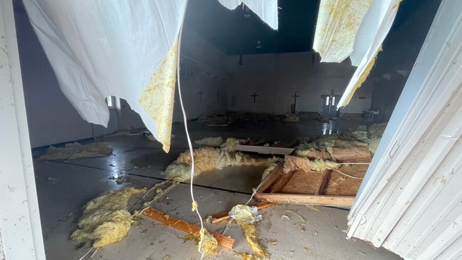 Damages at Wadsworth Baptist Church in Deatsville, Alabama, after a tornado struck on January 12, 2023.
