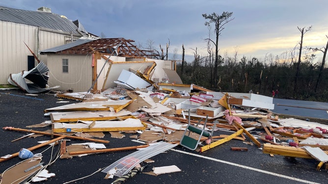 Wadsworth Baptist Church in Deatsville, Alabama, after a tornado struck on January 12, 2023.