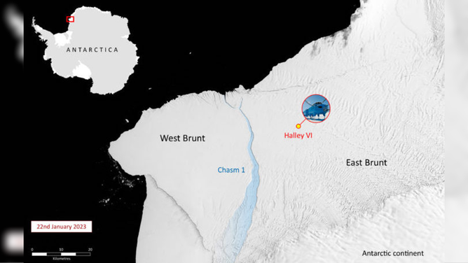 Map showing where the iceberg is splitting off.