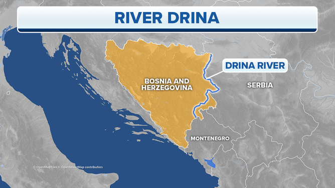 Map denoting the location of the River Drina.
