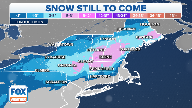 Snowfall forecast for the interior Northeast