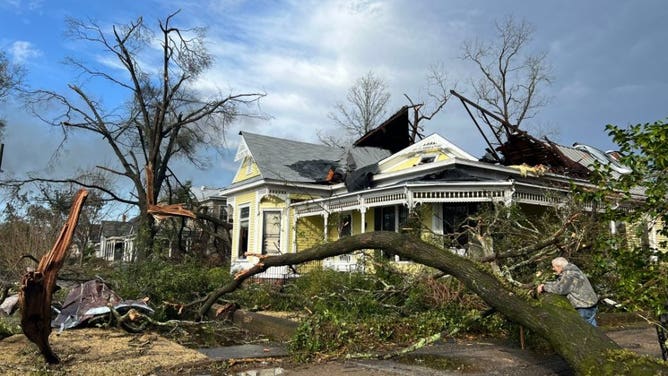 Storm damage near downtown Selma, Alabama on January 12, 2023.