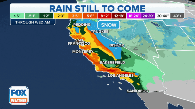 Many areas of California will see several inches of rain from this latest storm system.
