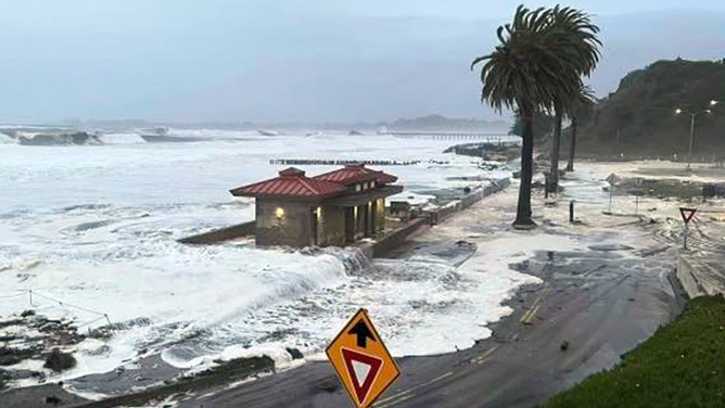 Flooding is seen in Santa Cruz County, California, during a powerful and deadly bomb cyclone.