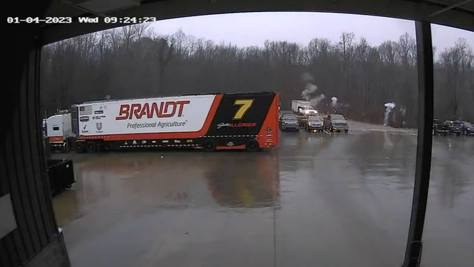 Lightning strike in parking lot of JR Motorsports in Mooresville, NC on January 4, 2023.