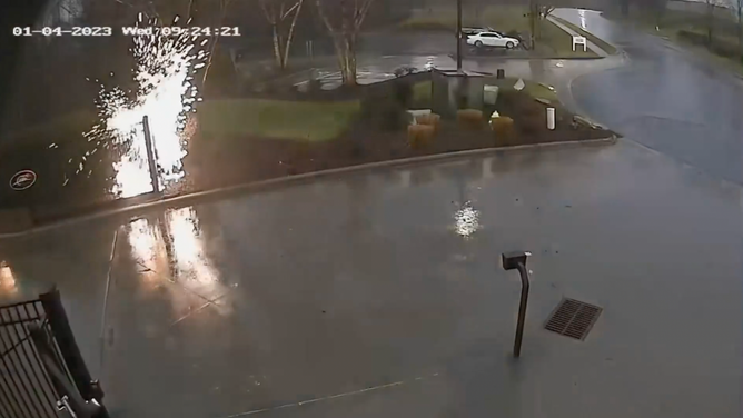 Lightning strike at JR Motorsports in Mooresville, NC on January 4, 2023.