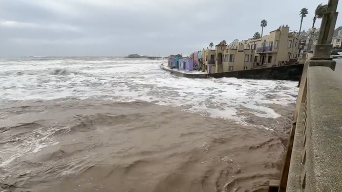 The beach in Capitola, California near Santa Cruz was flooded on January 5, 2023.