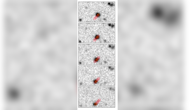 Five images taken by the Zwicky Transient Facility at Caltech show Comet C/2022 E3 (ZTF) moving. 