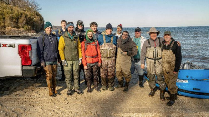 From left to right: Chris Storck, Marcus Jones, Cody Goddard, David Hoppe, Dr. Geoff Bowers, Stephen Groff, John Nance, Bill Prochownik, Dr. Victor Perez, Paul Murdoch, Walt Johns, and Dr. Stephen Godfrey. (Not pictured are Terrell Gross, John Bennett, and Rebecca Benton from Calvert County’s Communications & Media Relations, along with Kevin Schmidt, who captured the whale extraction digitally). 