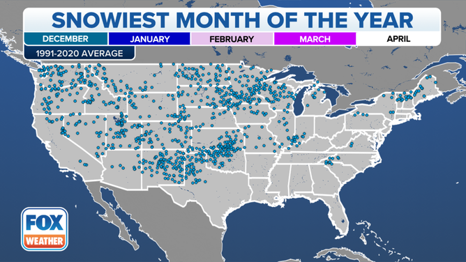 December is the snowiest month for these locations