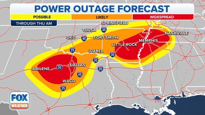 Power outage forecast through Thursday morning.