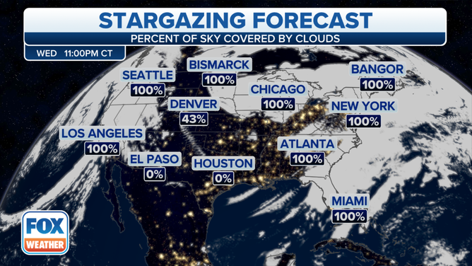 Wednesday, Jan. 4, 2023 cloud cover forecast for the Quadrantid meteor shower peak. 