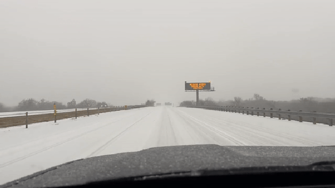White Settlement, Texas, chief of police and director of pubic safety Christopher Cook recorded video of ice covering the roads on North Loop 820 from Benbrook into White Settlement on Tuesday.