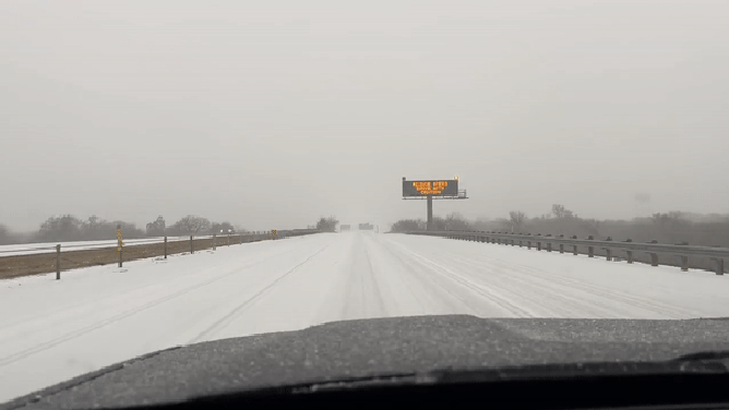 White Settlement, Texas, chief of police and director of public safety Christopher Cook recorded video of ice covering the roads on North Loop 820 from Benbrook into White Settlement on Tuesday.