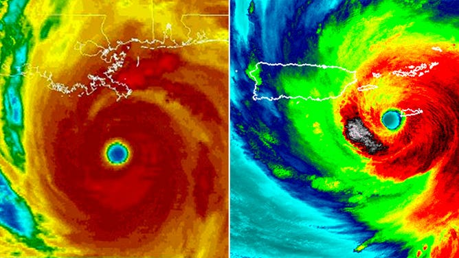 Satellite images of Hurricane Katrina and Hurricane Maria