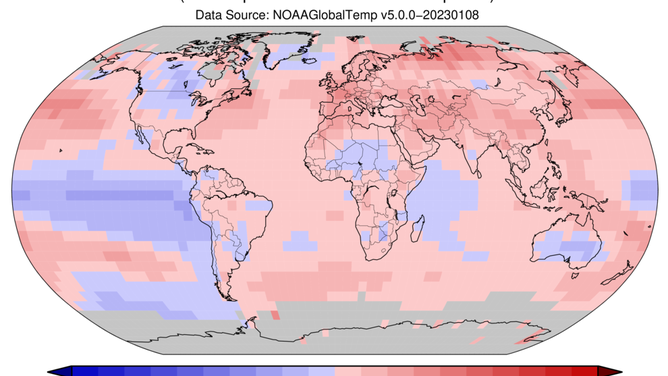 The 2022 average temperature across global surfaces was 1.55°F (0.86°C) above the 20th-century average of 57.0°F (13.9°C) – the sixth highest among all years in the 1880-2022 record.
