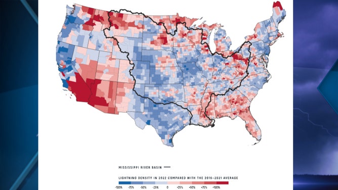 Lightning density compared to 2021