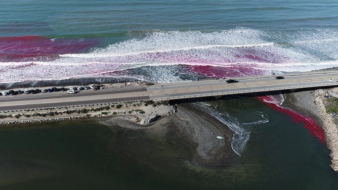 The first pink dye release at Los Peñasquitos Lagoon resulted in visible pink waves and seawater at Torrey Pines State Beach.