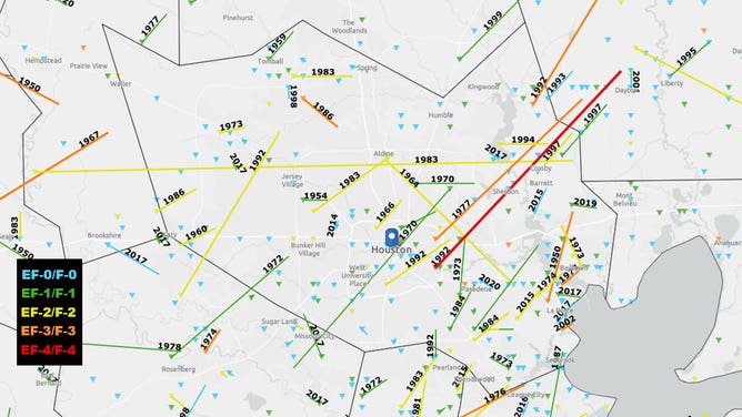 Map of Houston tornado paths