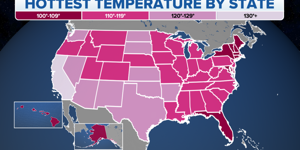 These are the all-time hottest temperatures ever recorded in each state