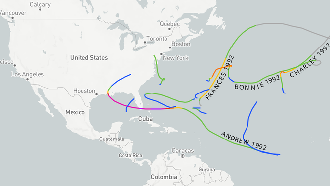 1992 hurricane season map