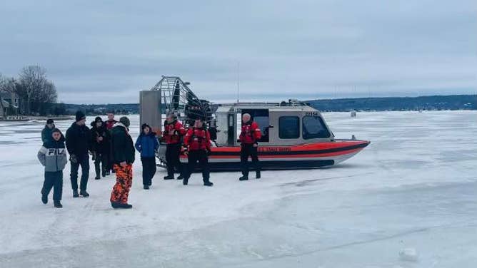 The U.S. Coast Guard rescues a group stranded on a Great Lakes ice floe.