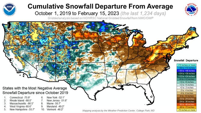 4 year snowfall departure from normal