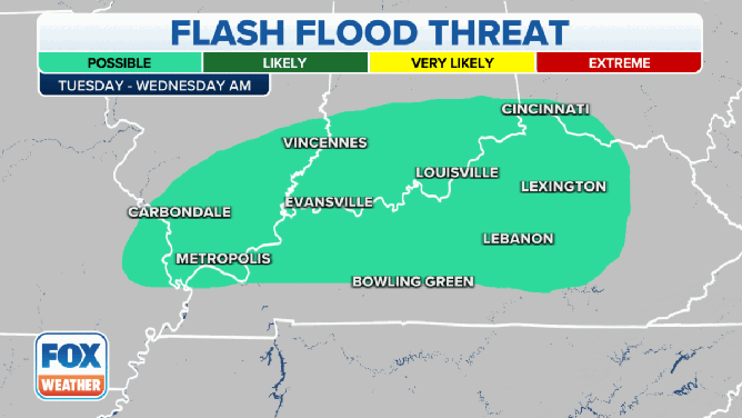 The flash flooding threat from Tuesday to Thursday.