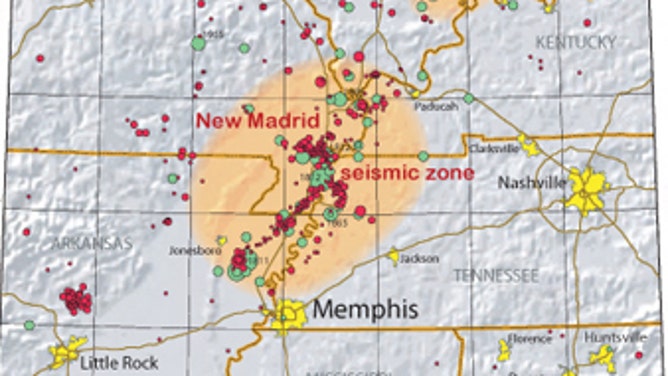 Map showing the New Madrid seismic zone.
