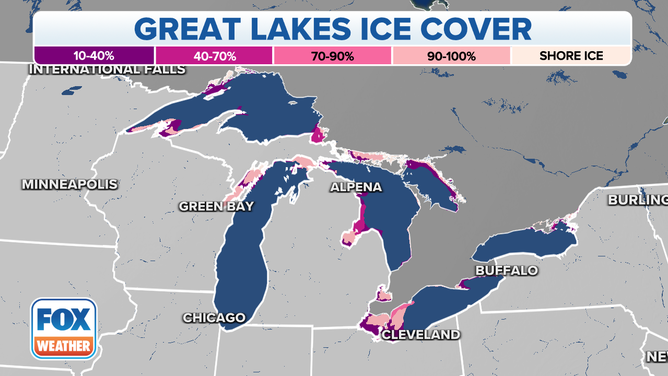 Ice cover on the Great Lakes is well below average in 2023.