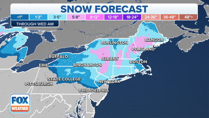 The snow forecast in the Northeast as of Feb. 27, 2023.
