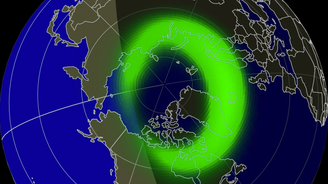 The Aurora Forecast for midnight, leading into Feb. 15, 2023.