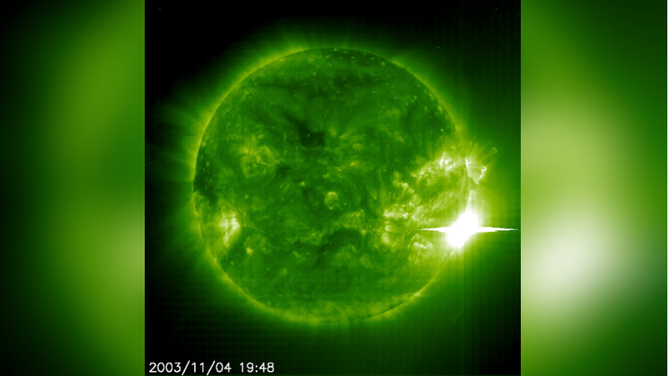 The X28 flare recorded on November 4, 2003.