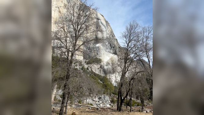 The rockfall at Yosemite National Park on February 20, 2023.