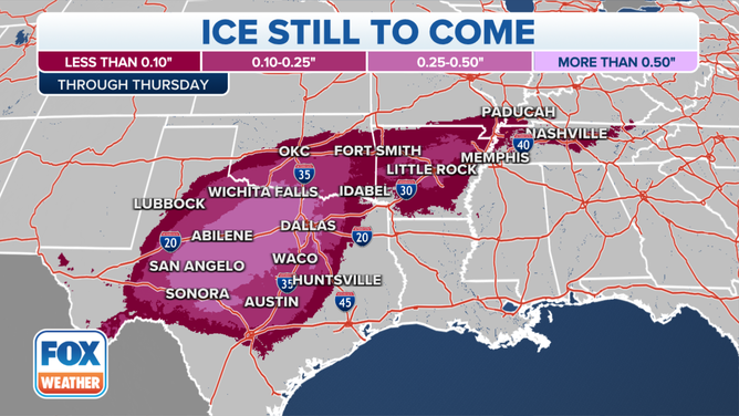 Additional ice accretion through Thursday morning.