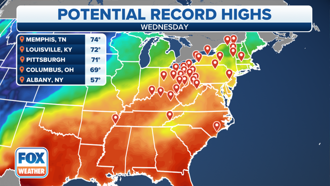 Record high temperatures could be in jeopardy on Wednesday, Feb. 15, 2023.