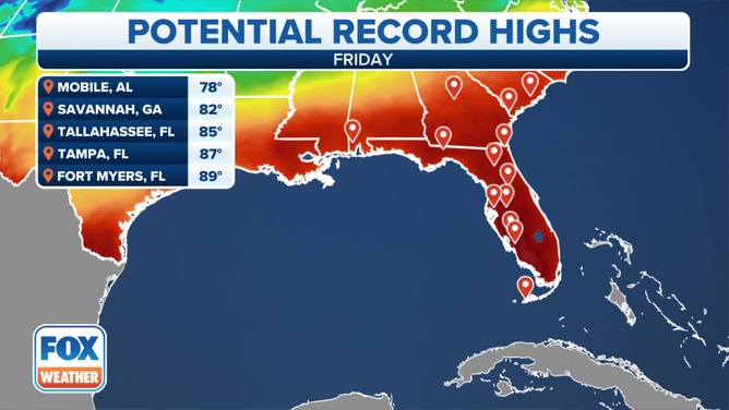 Potential record highs on Friday, Feb. 24, 2023.