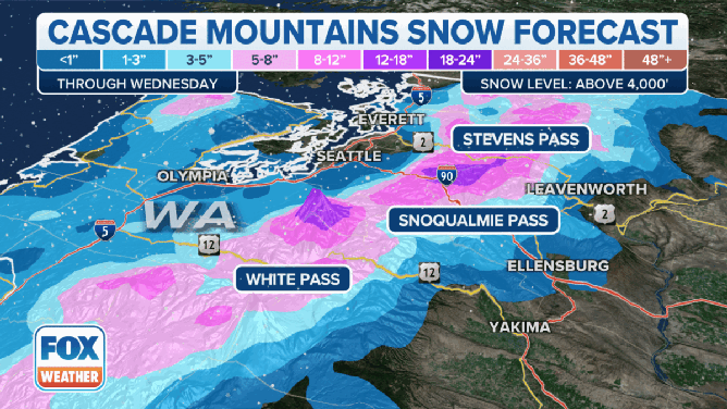 Possible snow totals in the higher elevations in Washington and Oregon.