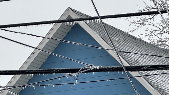 Wires coated in ice in Lansing, Michigan.