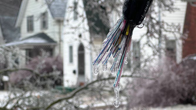 Wire coated by ice in Lansing, Michigan.