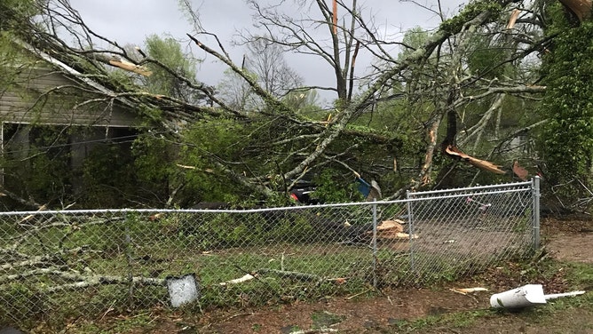 Possible tornado damage is seen in West Point, Georgia, on Sunday, March 26, 2023.