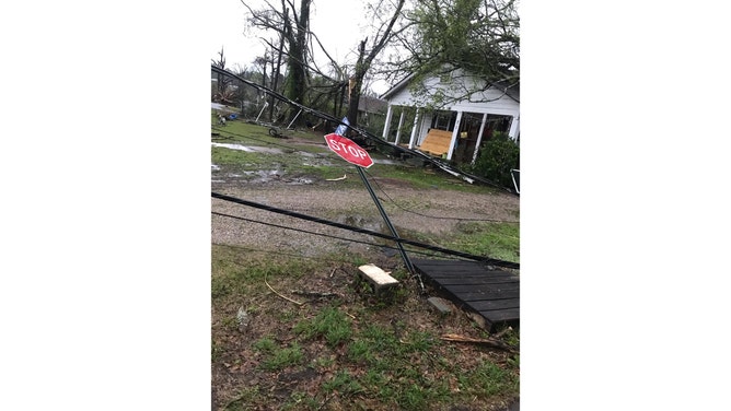 Possible tornado damage is seen in West Point, Georgia, on Sunday, March 26, 2023.