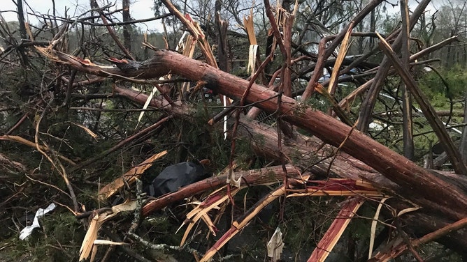 Possible tornado damage is seen in West Point, Georgia, on Sunday, March 26, 2023.