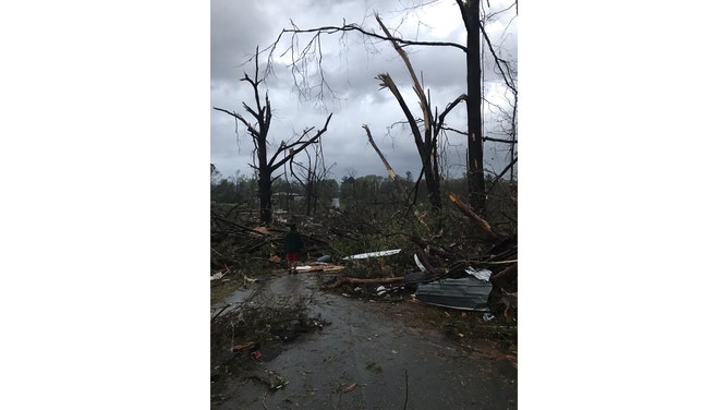 Possible tornado damage is seen in West Point, Georgia, on Sunday, March 26, 2023.