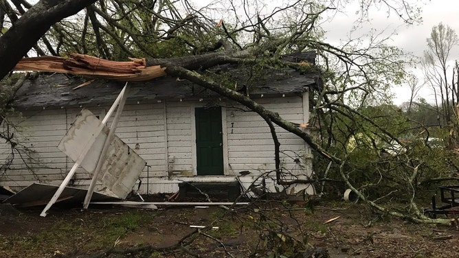 Possible tornado damage is seen in West Point, Georgia, on Sunday, March 26, 2023.