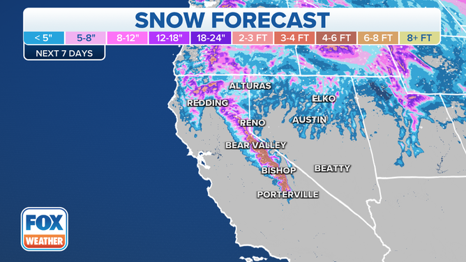 Expected snow totals over the next several days.