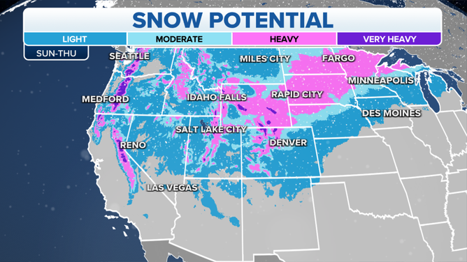 The snow potential between Sunday and Thursday of next week.